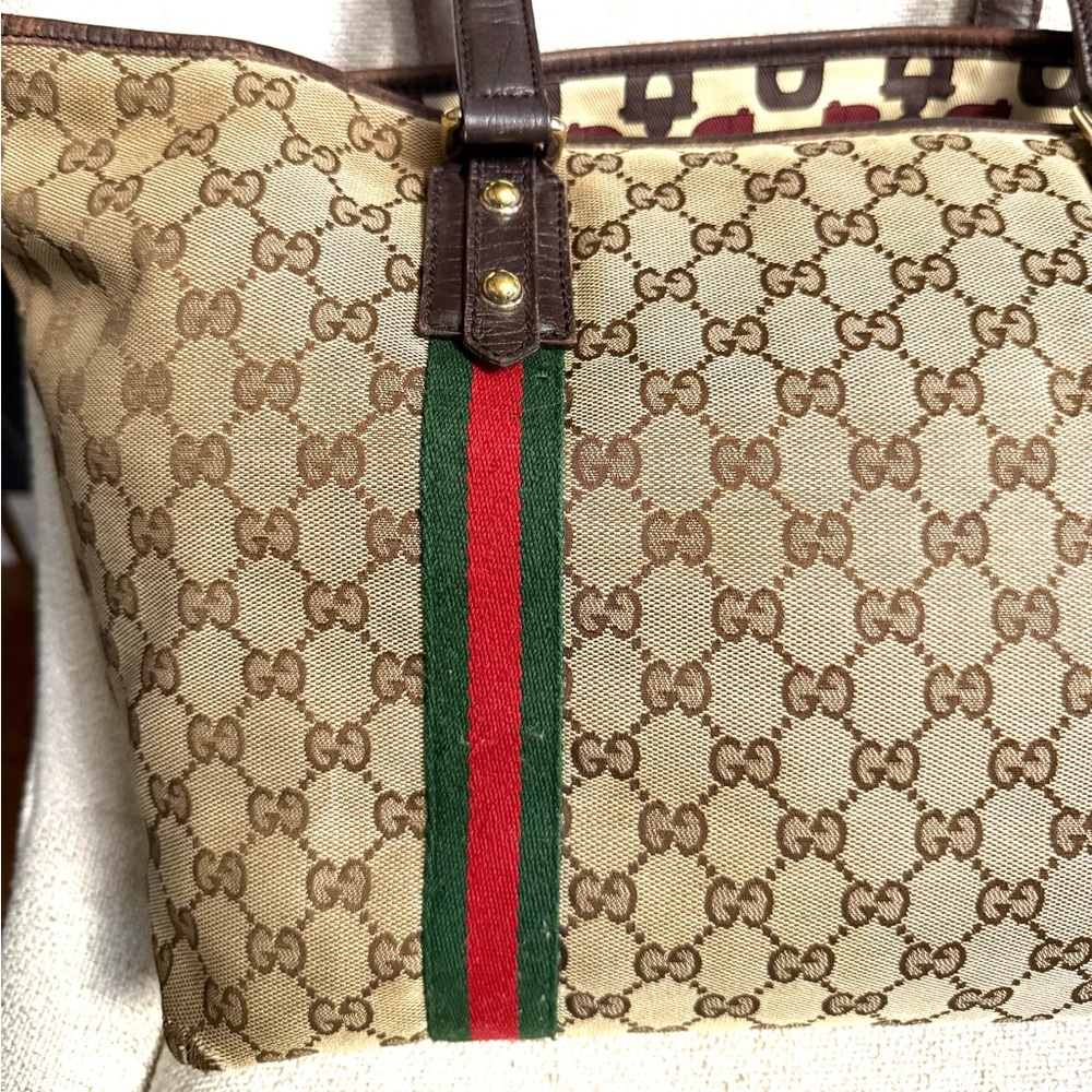 Gucci authentic Sherry Line open tote bag monogram brown canvas ribbon accents - Picture 16 of 16